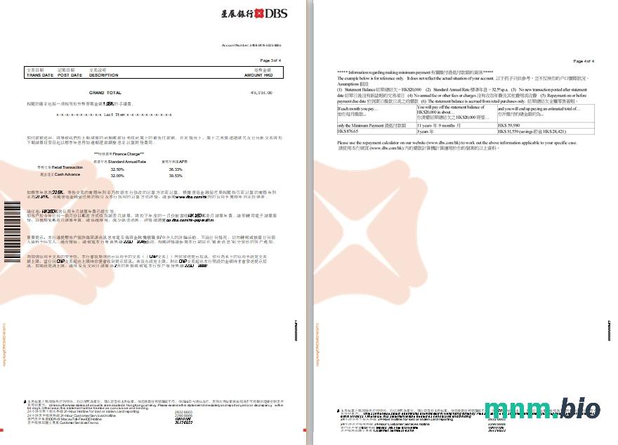 Szablon wyciągu bankowego Hong Kong DAH Sing w programie Word i PDF